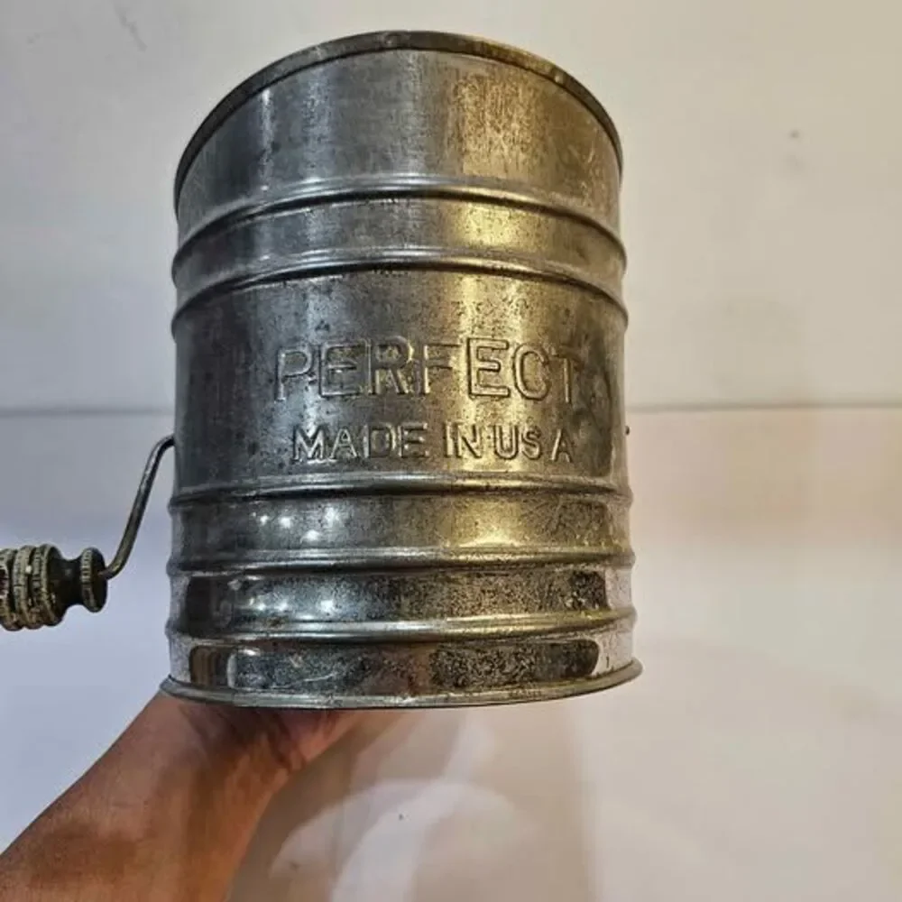 Vintage Metal Flour Sifter with Wooden Handle
